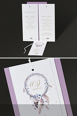 Alle bedruckten Einzelteile dieser Hochzeitseinladungen.