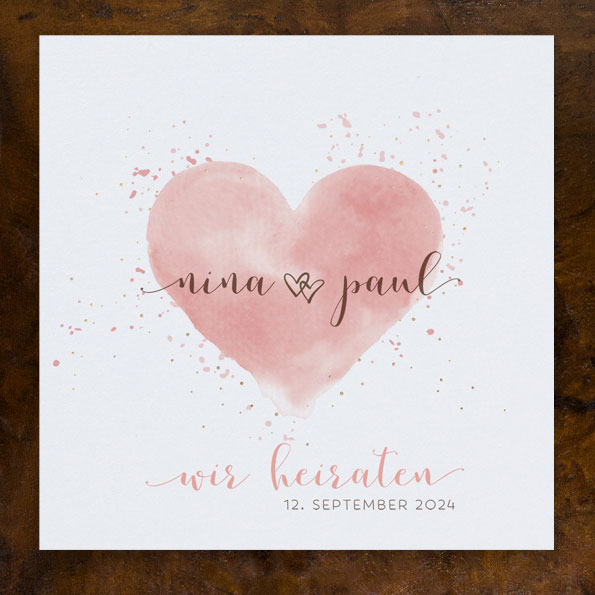 Vergrößerte Abbildung der Karte Rosa Hochzeitseinladungen mit Aquarell-Herz.
