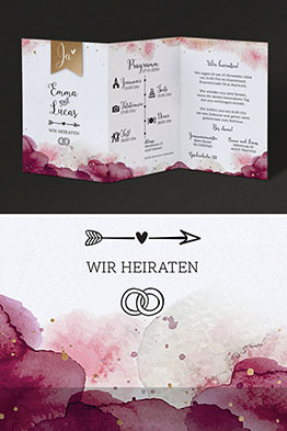 Aufgeklappte und aufgestellte Einladungskarte.