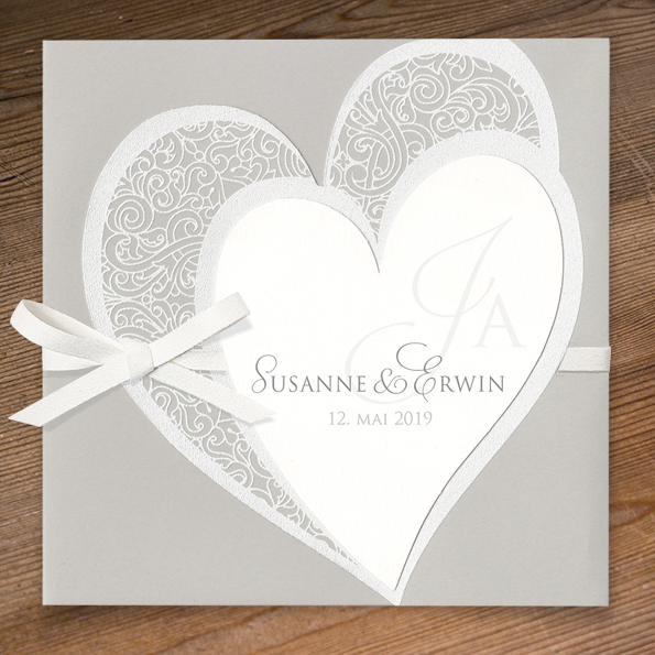 Elegante Einladungskarten – vergrößerte Abbildung Elegante Einladungskarten mit zwei verschmolzenen Herzen