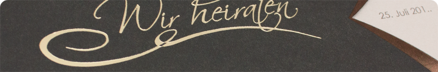 Elegante Hochzeitseinladungen, braun, gold und kupfer - Schmuckbild oben