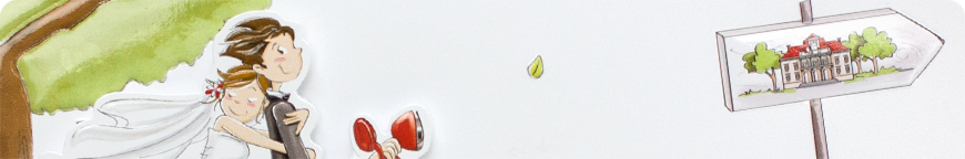 Brautpaar auf Motorroller - Schmuckbild oben